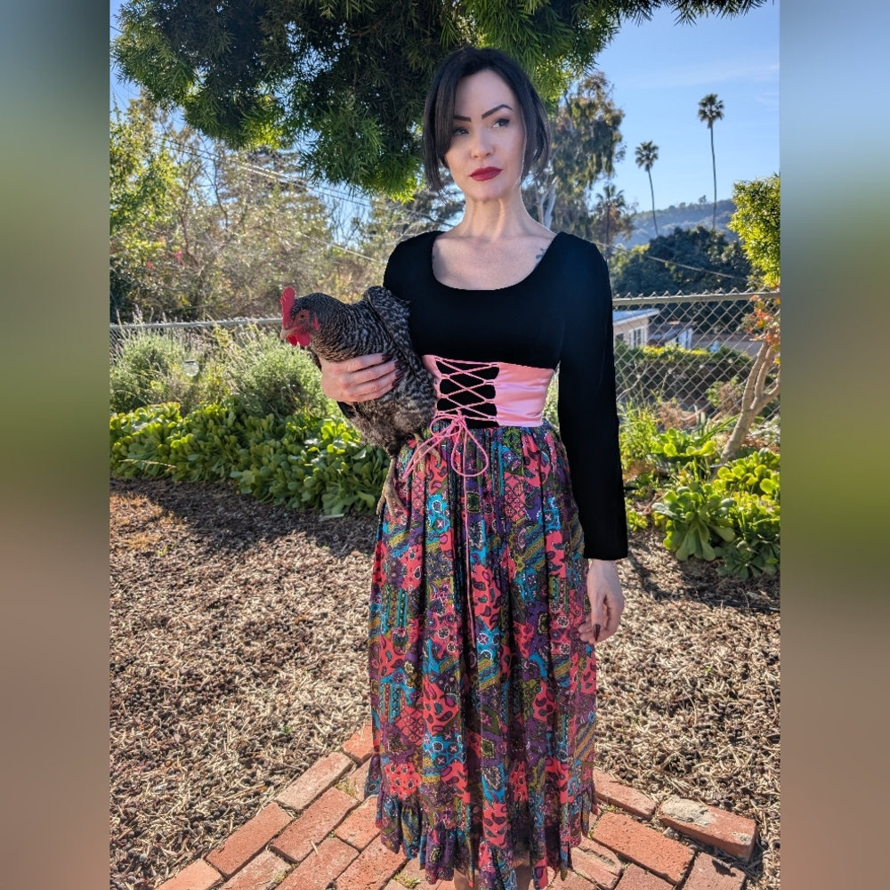 70s Cottagecore Pastel Goth Dress S.